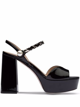 Shop Miu Miu patent leather platform sandals with Express Delivery - FARFETCH