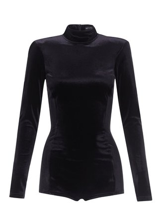 black velvet long sleeve romper bodysuit