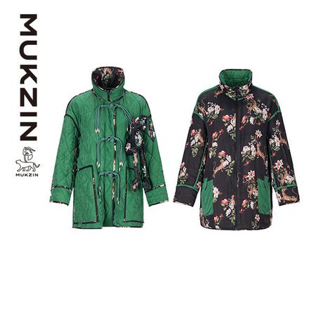 MUKZIN Black & Green Casual Coat with Black Rabbit Decoration-SEEKING