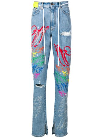Off-White Distressed Graffiti Jeans | Farfetch.com
