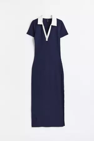 Bodycon Dress with Collar - Dark blue/white - Ladies | H&M US