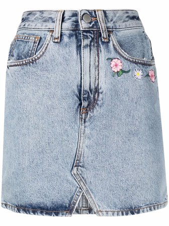Alessandra Rich floral-embroidery denim skirt