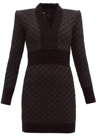 Metallic Jacquard Knit Mini Dress - Womens - Black Silver