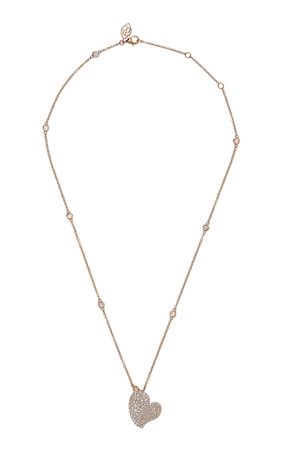 18k Rose Gold Medium Wave Heart Necklace In White Diamond By Piranesi | Moda Operandi
