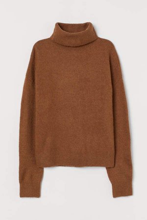 Knit Turtleneck Sweater - Brown | H&M