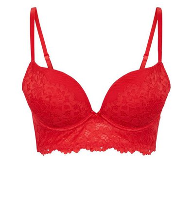 Red Lace Longline Push-Up Bra | New Look