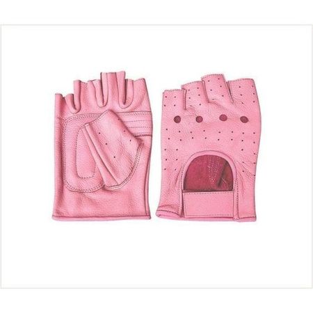 Pink Fingerless Leather Motorcycle Gloves
