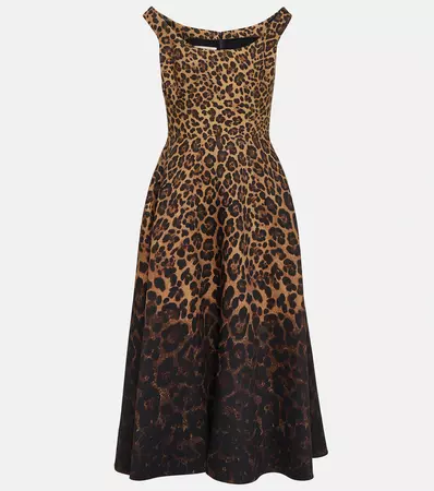 Leopard Print Crepe Couture Midi Dress in Multicoloured - Valentino | Mytheresa