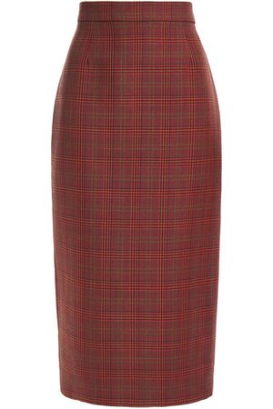 Claret Prince of Wales checked wool-blend midi pencil skirt | Sale up to 70% off | THE OUTNET | ANTONIO BERARDI | THE OUTNET