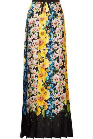 Gucci | Grosgrain-trimmed floral-print silk-satin maxi skirt | NET-A-PORTER.COM