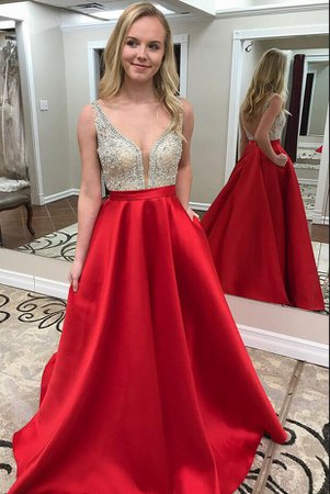 Red Prom Dress with Pockets, Back To School Dresses, Prom Dresses For – bbpromdress