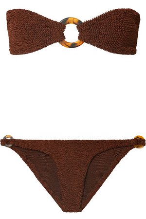 Hunza G | Gloria embellished seersucker bandeau bikini | NET-A-PORTER.COM