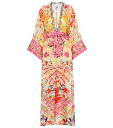 Printed silk kimono