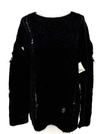 360SWEATER Size M Black ALPACA Wool Distressed Sweater