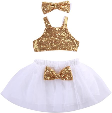 Amazon.com: Toddler Baby Girls Gold Sparkle Sequins Tops Tutu Skirt 3pcs Princess Outfit Set: Clothing