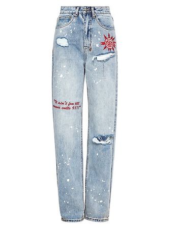 Shop Ksubi Playback 911 Embroidered Straight-Leg Jeans | Saks Fifth Avenue