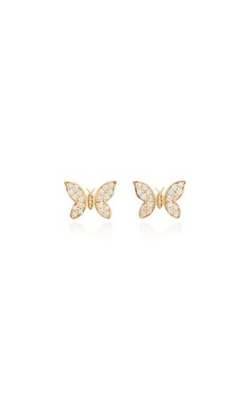 Tiny Butterfly 14k Gold Diamond Stud Earrings By Sydney Evan | Moda Operandi