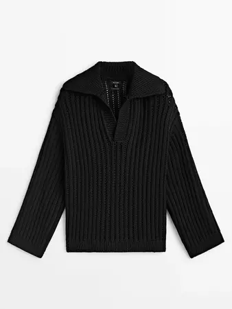 Textured knit polo collar sweater - Massimo Dutti USA