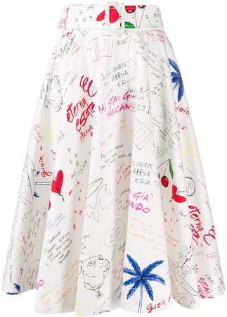 doodle-print full midi skirt