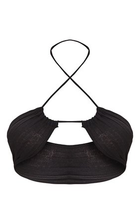 Black Sheer Knit Wrap Front Bralet | Knitwear | PrettyLittleThing USA