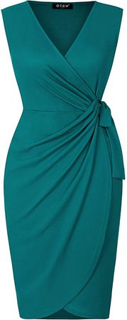 Amazon.com: oten Womens Sleeveless Deep V Neck Sheath Knee Length Cocktail Party Work Faux Wrap Formal Dress : Clothing, Shoes & Jewelry