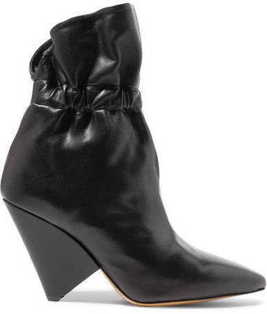 Lileas Ruched Leather Ankle Boots - Black