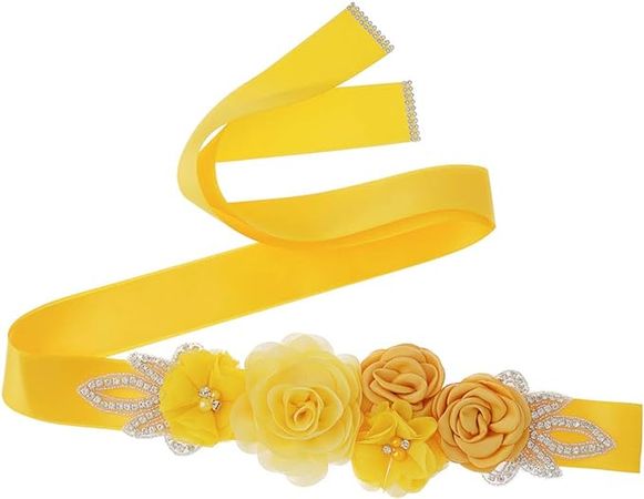 Amazon.com: Lauthen.S Sash Belt with Flowers Pearls Rhinestone for Wedding Bride/Baby Shower Dress (One Size, Yellow) : Clothing, Shoes & Jewelry