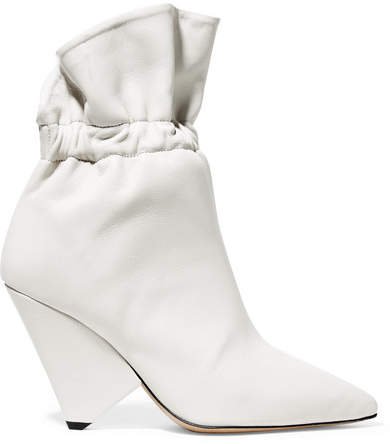 Lileas Ruched Leather Ankle Boots - Ivory