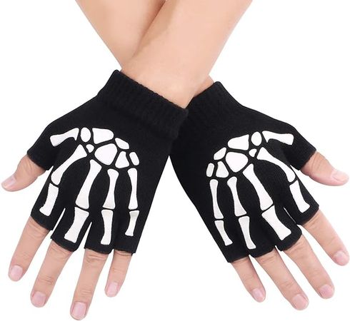 Amazon.com: 10AGIRL Winter Skeleton Gloves Warm Fingerless Christmas Costume Cosplay Accessories Glow in the Dark Knit Gloves Unisex : Clothing, Shoes & Jewelry