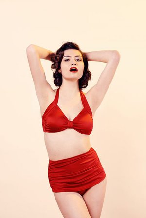 Esther Williams Red Retro Vintage High Waist Bikini Bottoms - Bettylicious