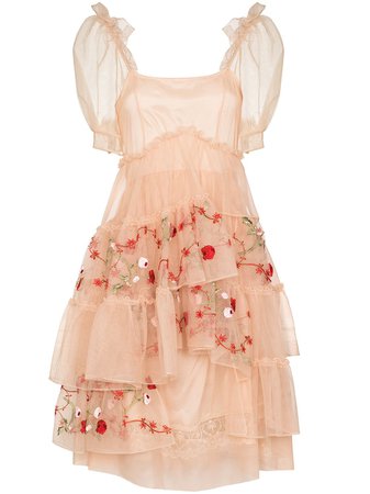 Shop Simone Rocha floral-embroidered tiered midi dress with Express Delivery - FARFETCH