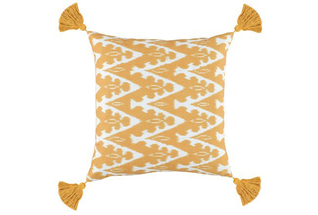 Outdoor Accent Pillow-Outdoor Yellow Zig Zag Tassels 18X18 | Living Spaces