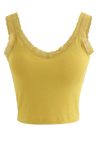 Lace Straps Tank Top in Yellow - Retro, Indie and Unique Fashion