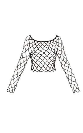 Black Crochet Beaded Long Sleeve Top | PrettyLittleThing