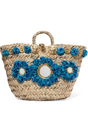 Sicily Bag | Fiore Blu embellished woven straw tote | NET-A-PORTER.COM