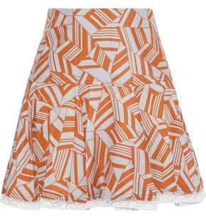 Lace-trimmed Pleated Printed Silk Mini Skirt
