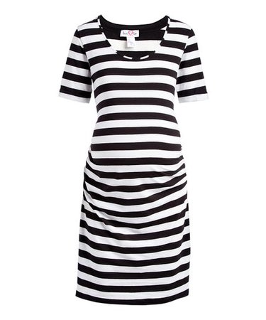 Times 2 Black & White Stripe Short-Sleeve Maternity T-Shirt Dress | Zulily