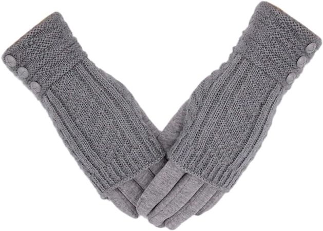Tomily Winter Warm Knit Fingerless + Touchscreen Texting Thick Cotton Full Gloves 2-in-1 (Dark Grey) at Amazon Women’s Clothing store