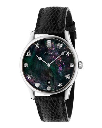 Gucci 36mm G-Timeless Diamond Watch w/ Lizard Strap