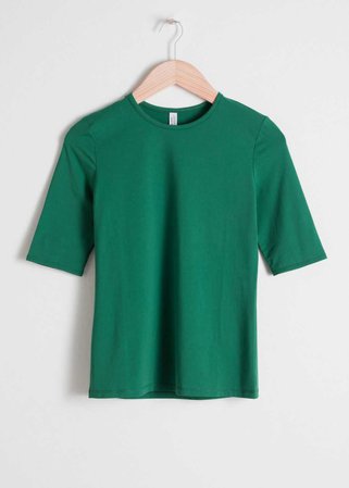 Fitted Stretch Cotton Tee - Teal - Tops & T-shirts - & Other Stories