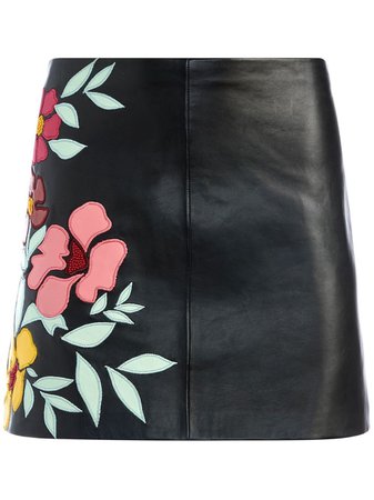Alice+Olivia Riley Embroidered Vegan Leather Skirt - Farfetch
