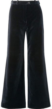 Cotton-velvet Wide-leg Pants - Midnight blue