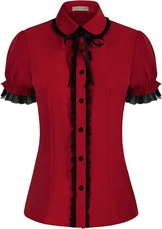 Plus Size Cute Tops for Women Short Sleeve Red Retro Collar Blouse Shirts 2XL at Amazon Women’s Clothing store