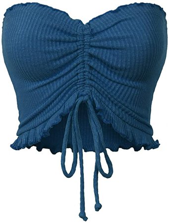 MixMatchy Women's Sexy Frill Knot Front Knit Strapless Tube Crop Top at Amazon Women’s Clothing store