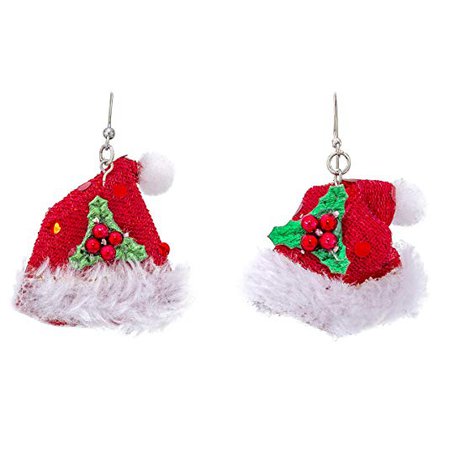 Madison Tyler Holiday Collection Fuzzy Rhodium Santa Hat Earrings: Jewelry