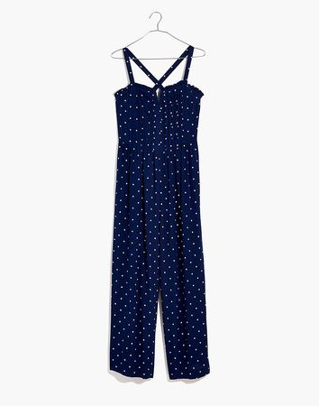 Pintuck Cami Jumpsuit in Polka Dot blue