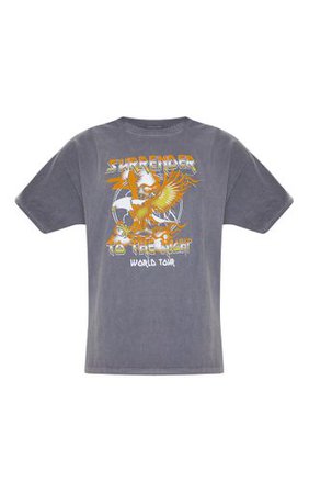 Grey Surrender World Tour Slogan Washed T Shirt | PrettyLittleThing