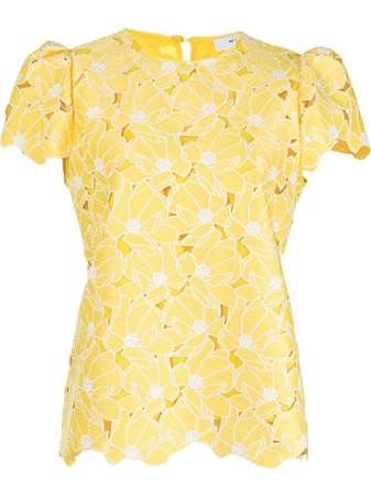 Shop yellow Milly Lily floral cut-out top with Express Delivery - Farfetch