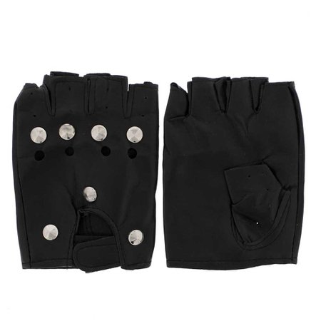 Zac's Alter Ego Fingerless leather biker gloves with spikes black - Zac