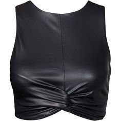 *clipped by @luci-her* Black Leather Tied Crop Sleeveless Top